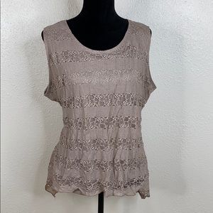 Ash brown lace sleeveless top asymmetrical hemline